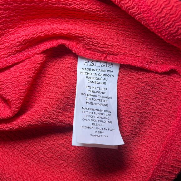 Michael Kors MK Logo Button Keyhole Crewneck Short Sleeve Blouse Top Red Size M - Picture 5 of 6